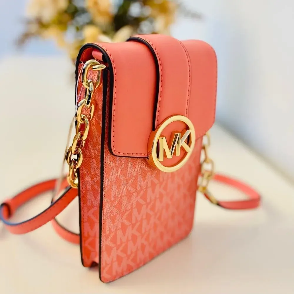 Michael Kors Purse Carmen Phone Crossbody Bag  Grapefruit - Picture 2 of 11